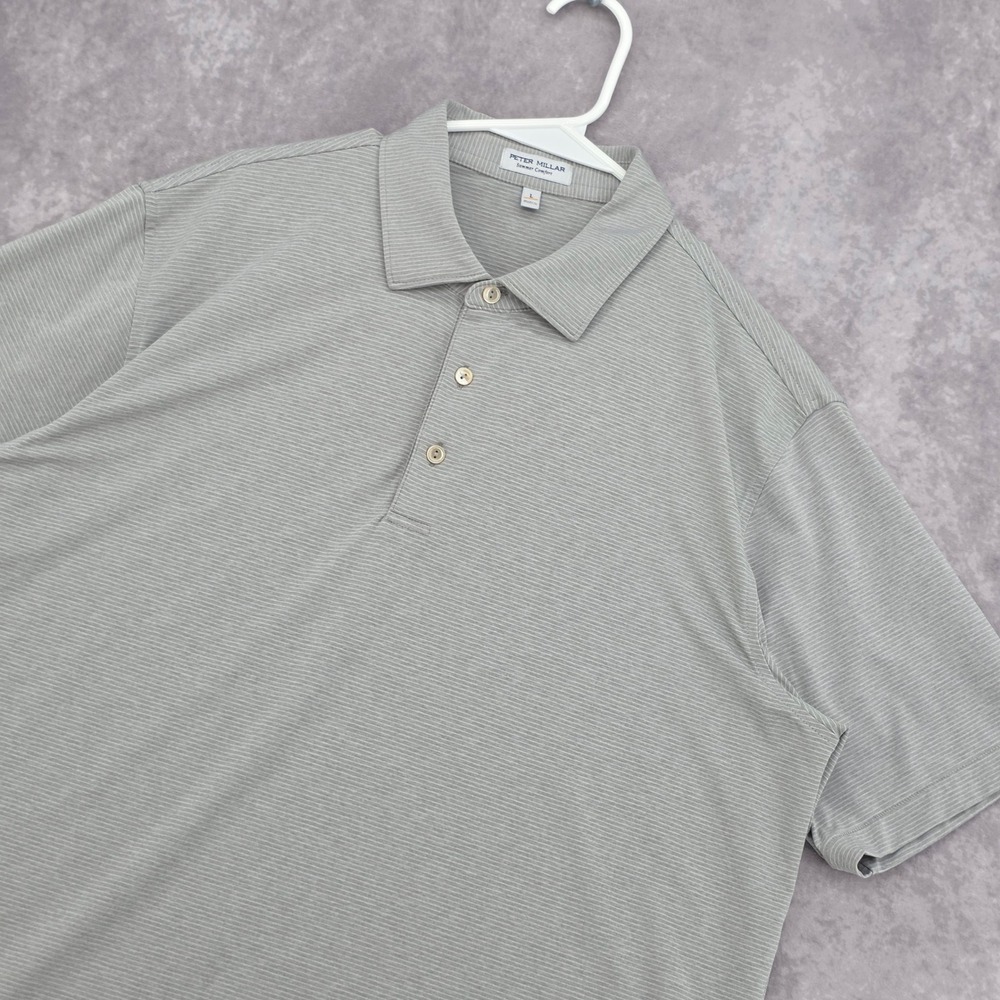Peter Millar Summer Comfort Golf Polo Shirt Mens Large Green Striped Performance